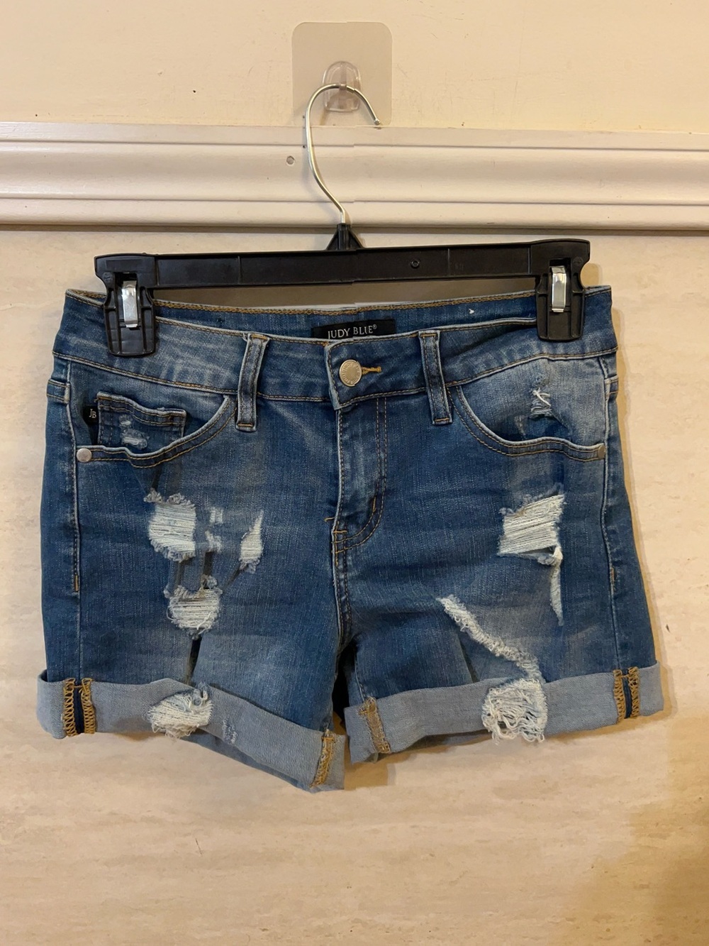 Judy Blue Medium Wash Distressed Cuffed Jean Shorts